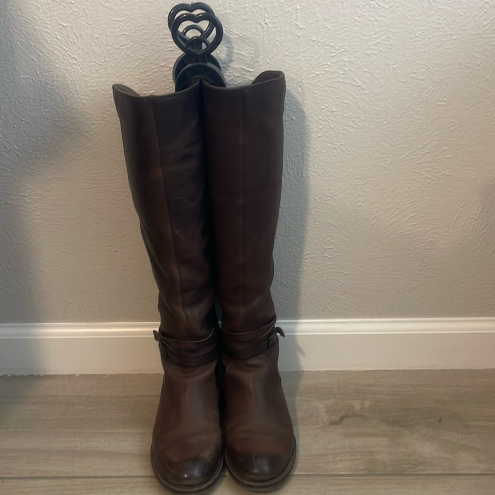 Brown leather knee high boots